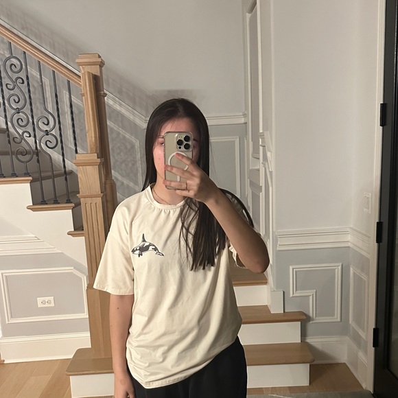 Tops - Cream T‑Shirt with Small Whale Graphic